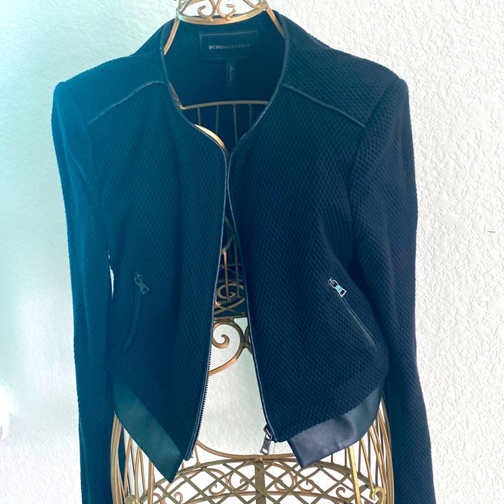 Black jacket with leather trim